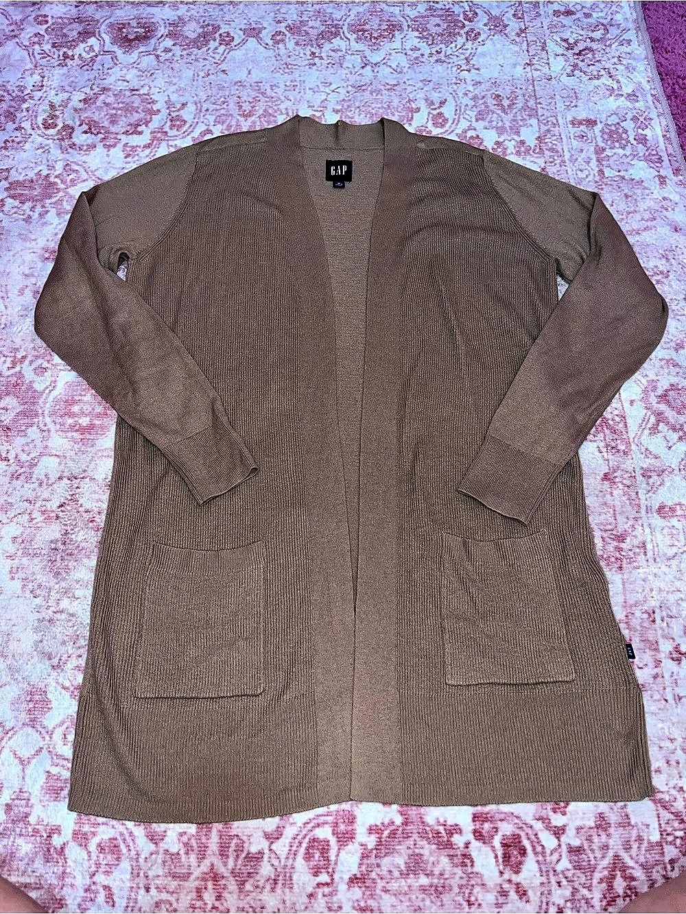 Gap Long Sleeve Rib Cardigan Open Front Brown Medium
